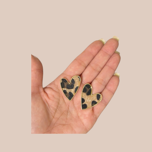 Animal print heart Earrings studs gold fill - Lizi Yarce Accesories