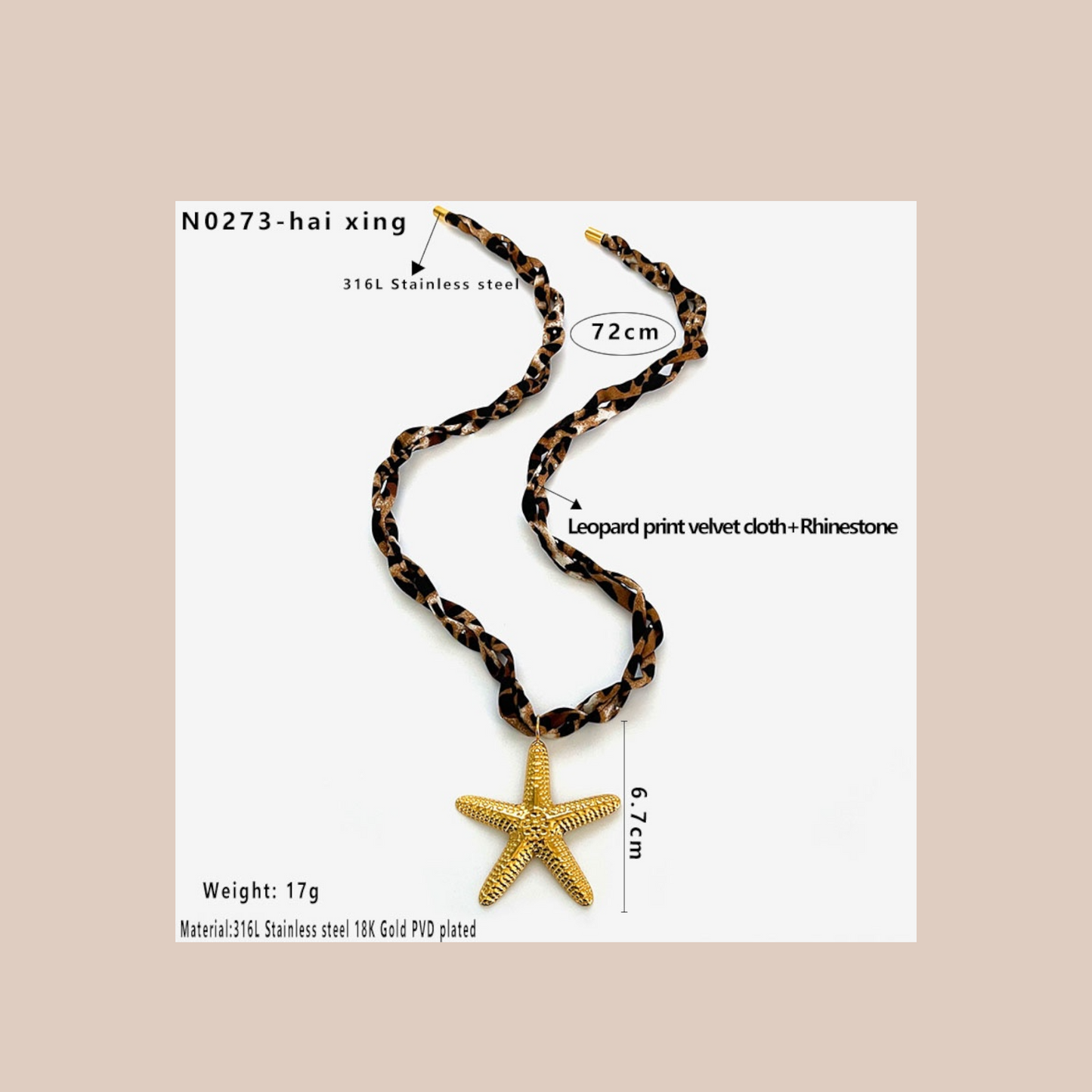 Pendan starfish Neckles Leopard Steel Nylon Stainless still