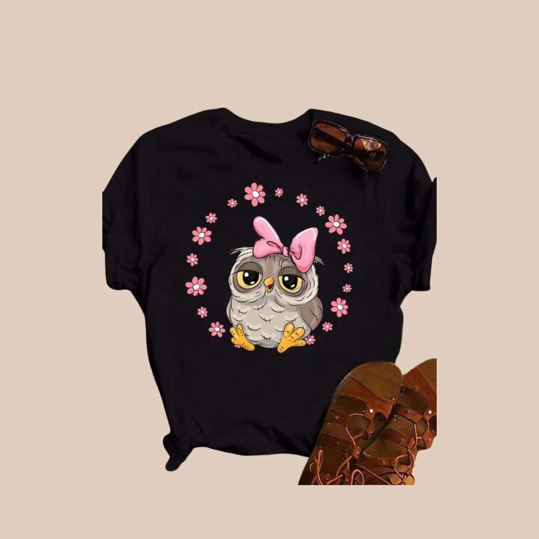 Women's Streetwear Cartoon Owl Short Sleeve Printing T-Shirts - Lizi Yarce Accesories