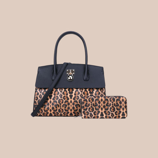 2 in 1 Leopard Print Padlock Satchel - Lizi Yarce Accesories