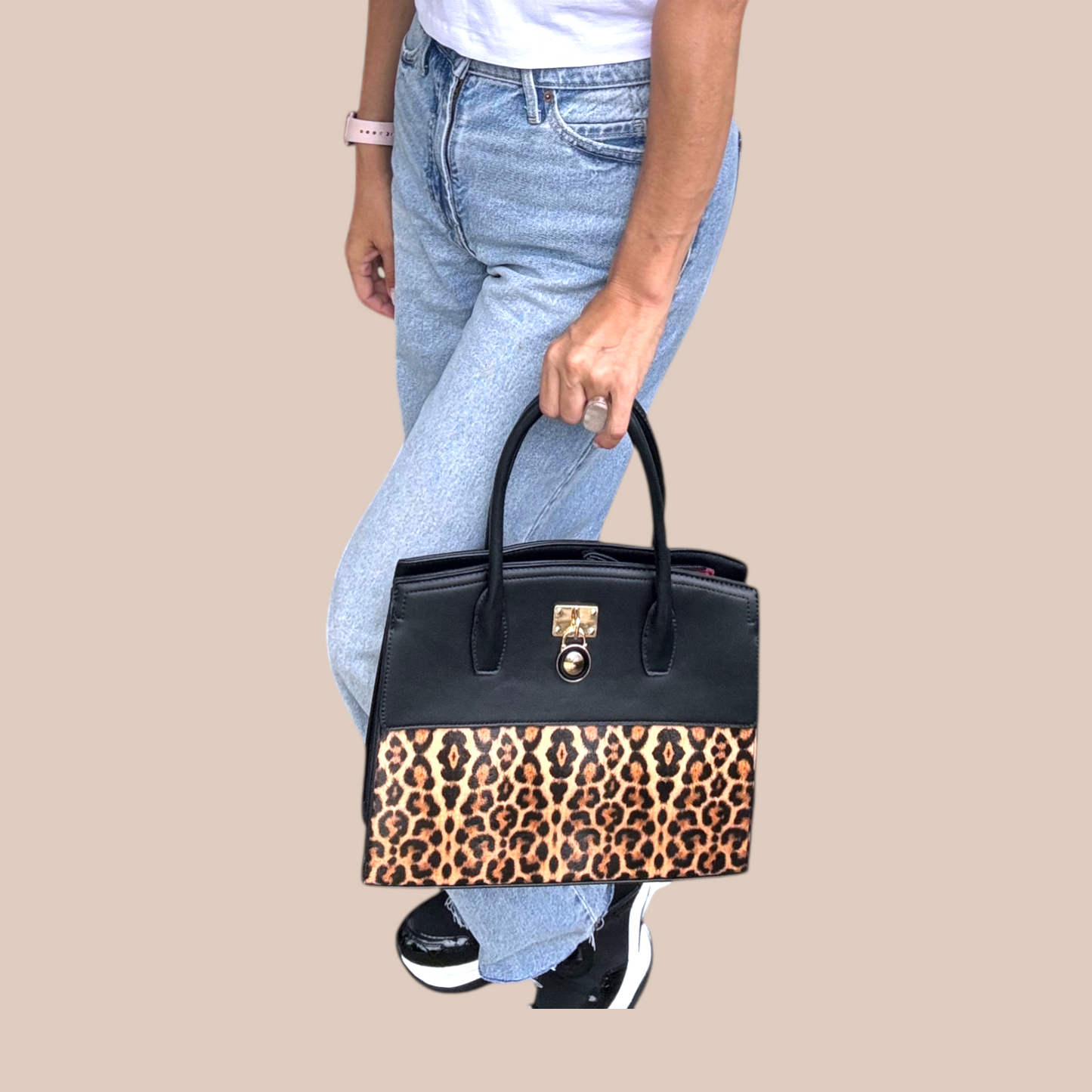 2 in 1 Leopard Print Padlock Satchel