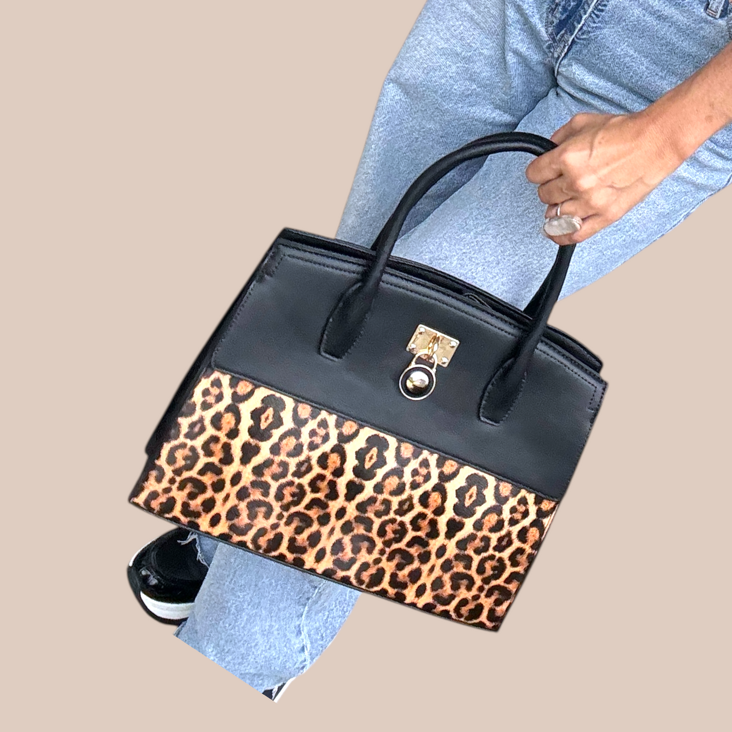 2 in 1 Leopard Print Padlock Satchel