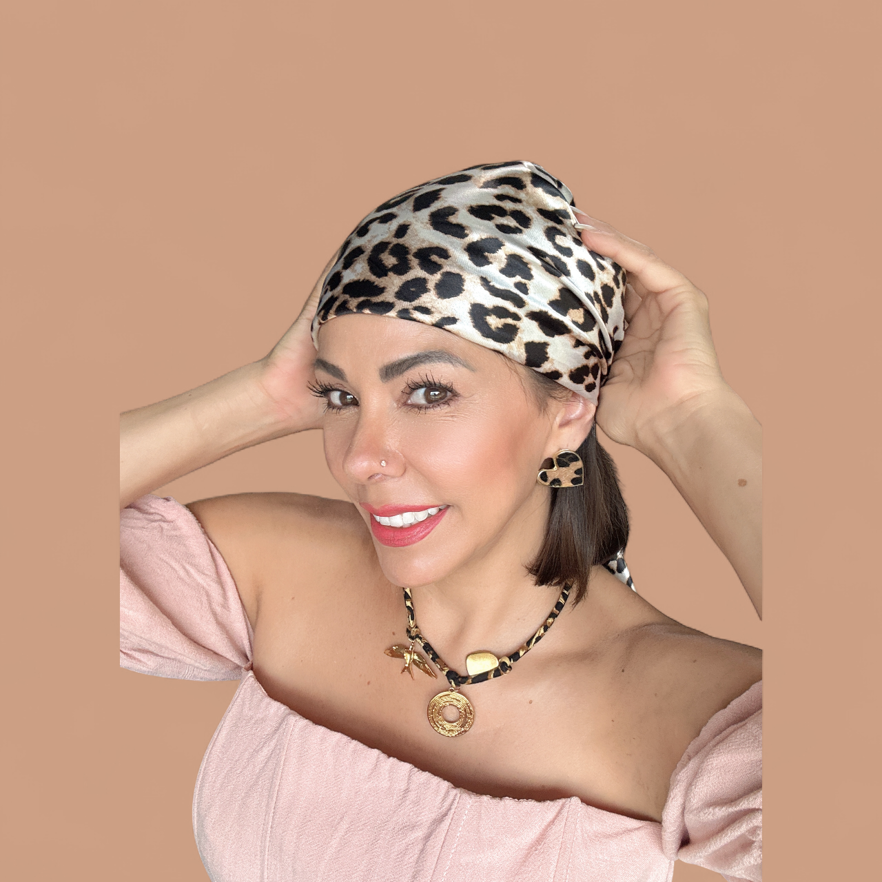 Leopard satin printing dyeing silk scarf - Lizi Yarce Accesories