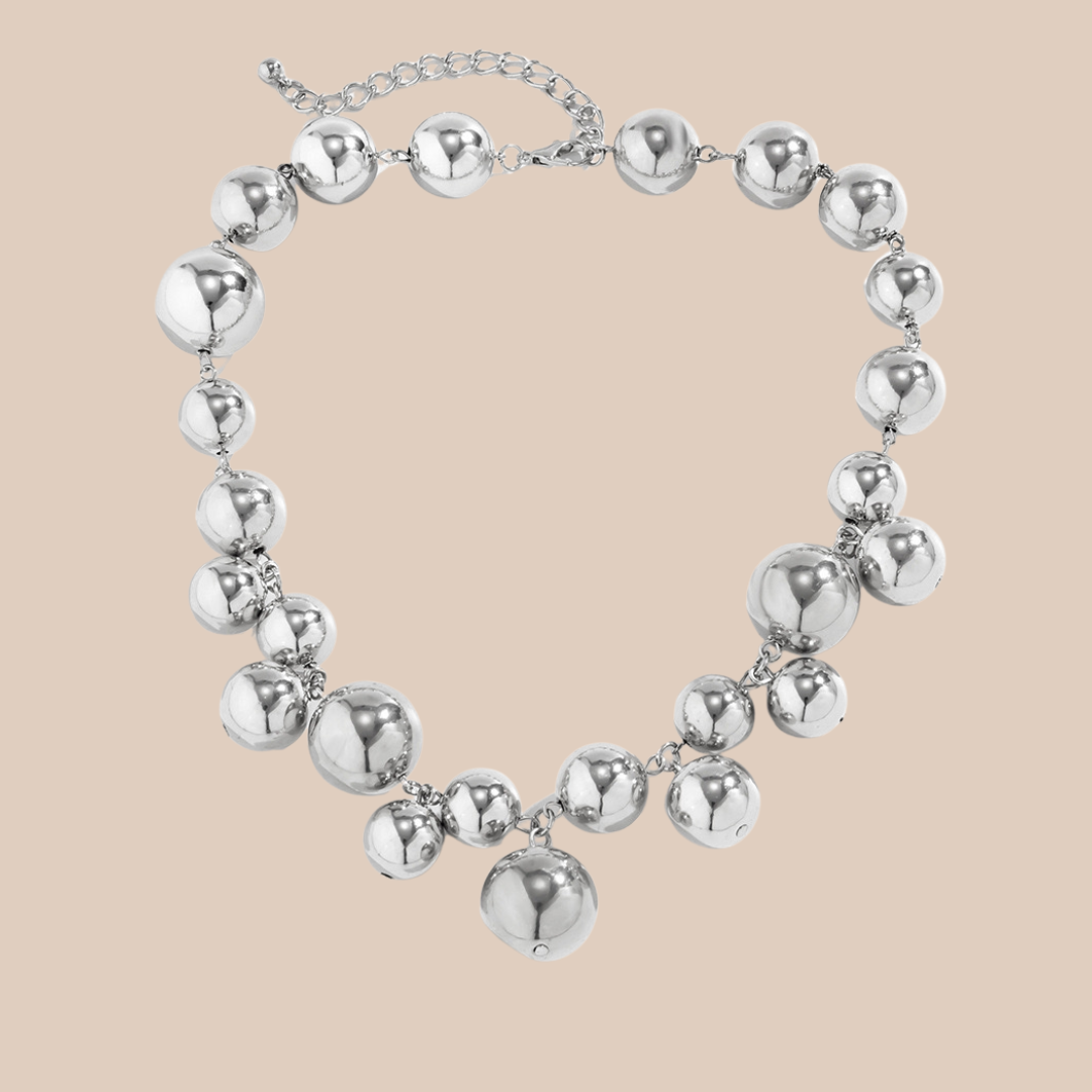 Round tassel platin necklace Silver color - Lizi Yarce Accesories