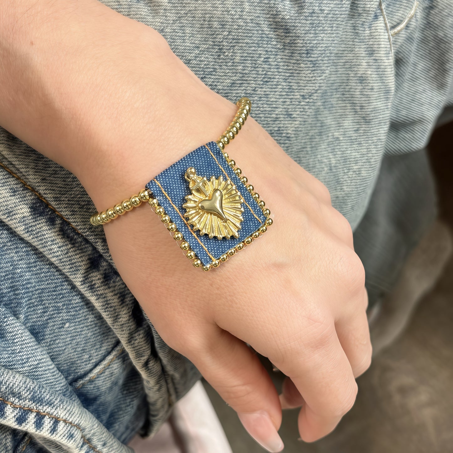 Vintage  Heart Scapulary  Ajusted bracelets