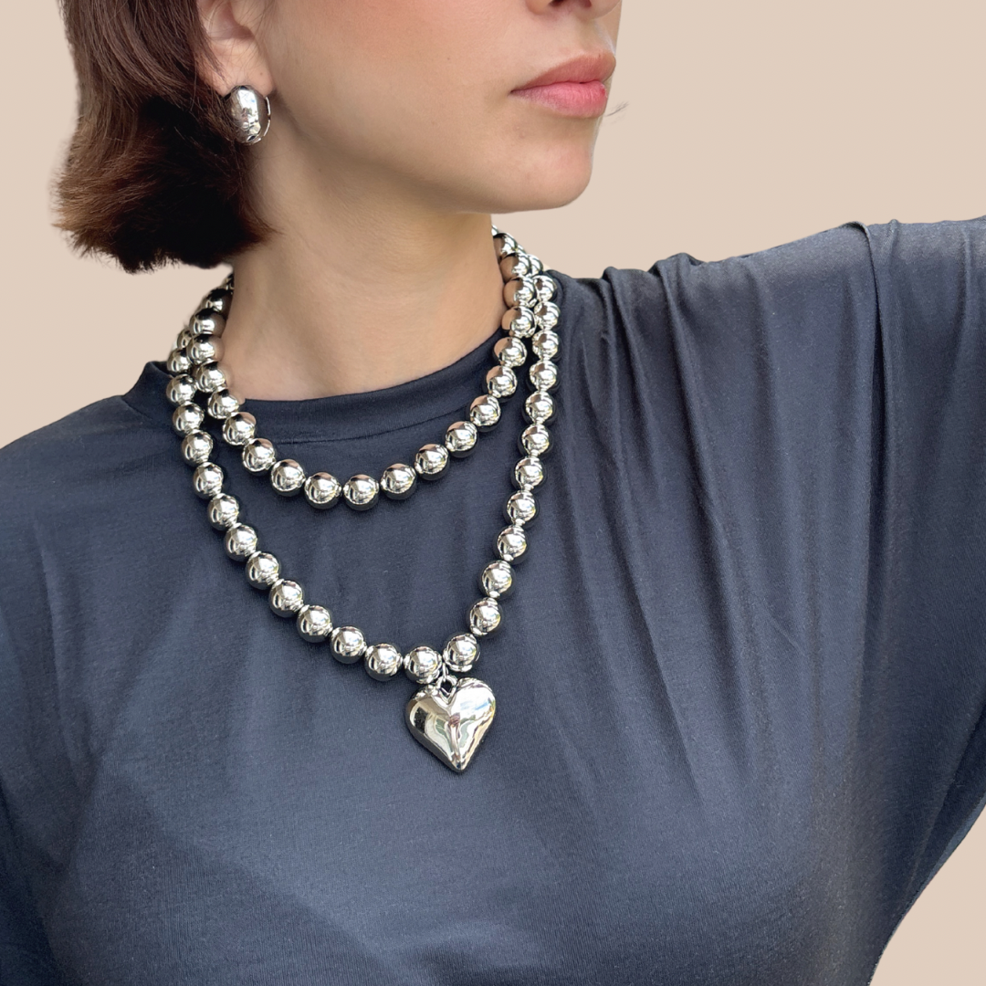 Necklace CCB Beaded Perl’s imitation street wear Heart - Lizi Yarce Accesories