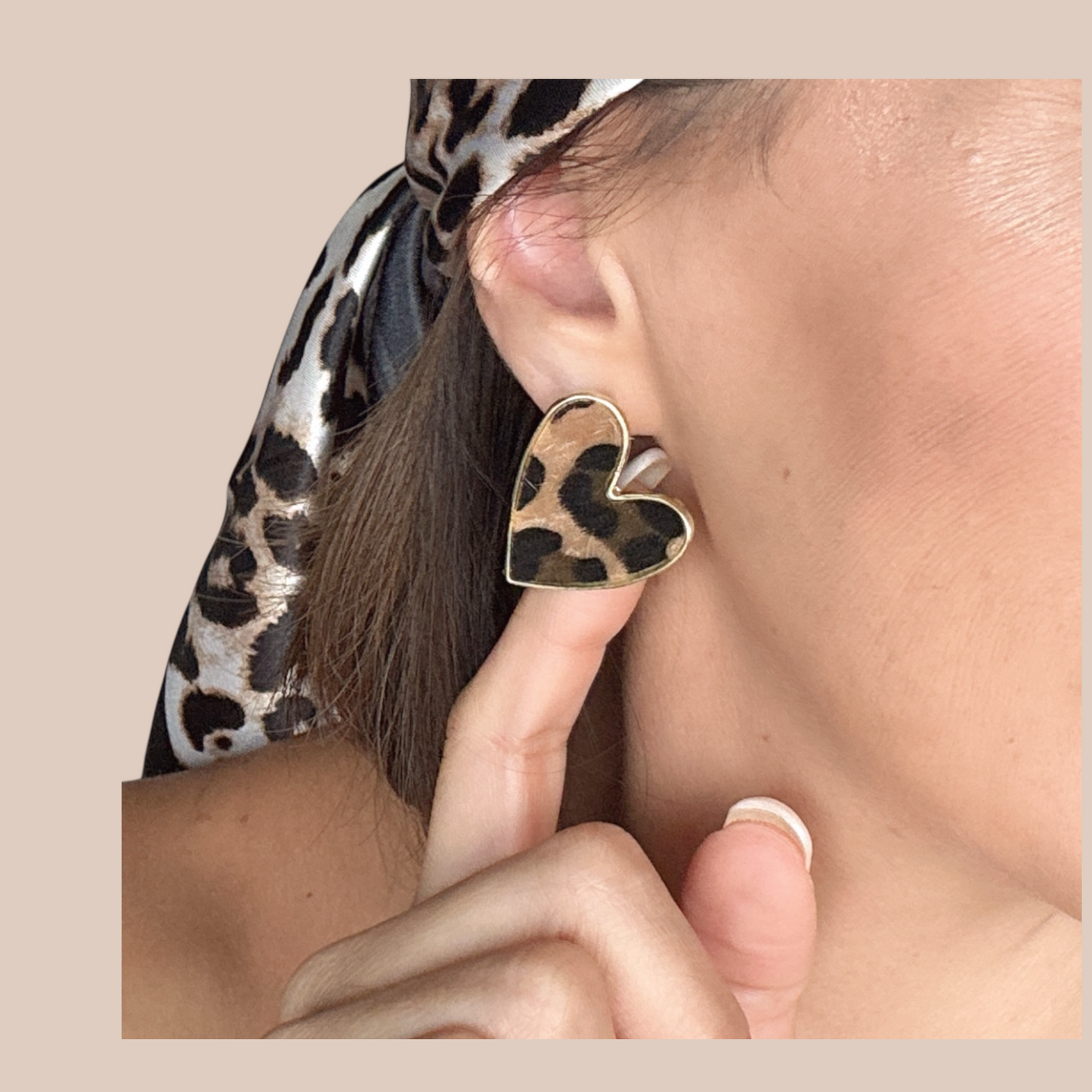 Animal print heart Earrings studs gold fill