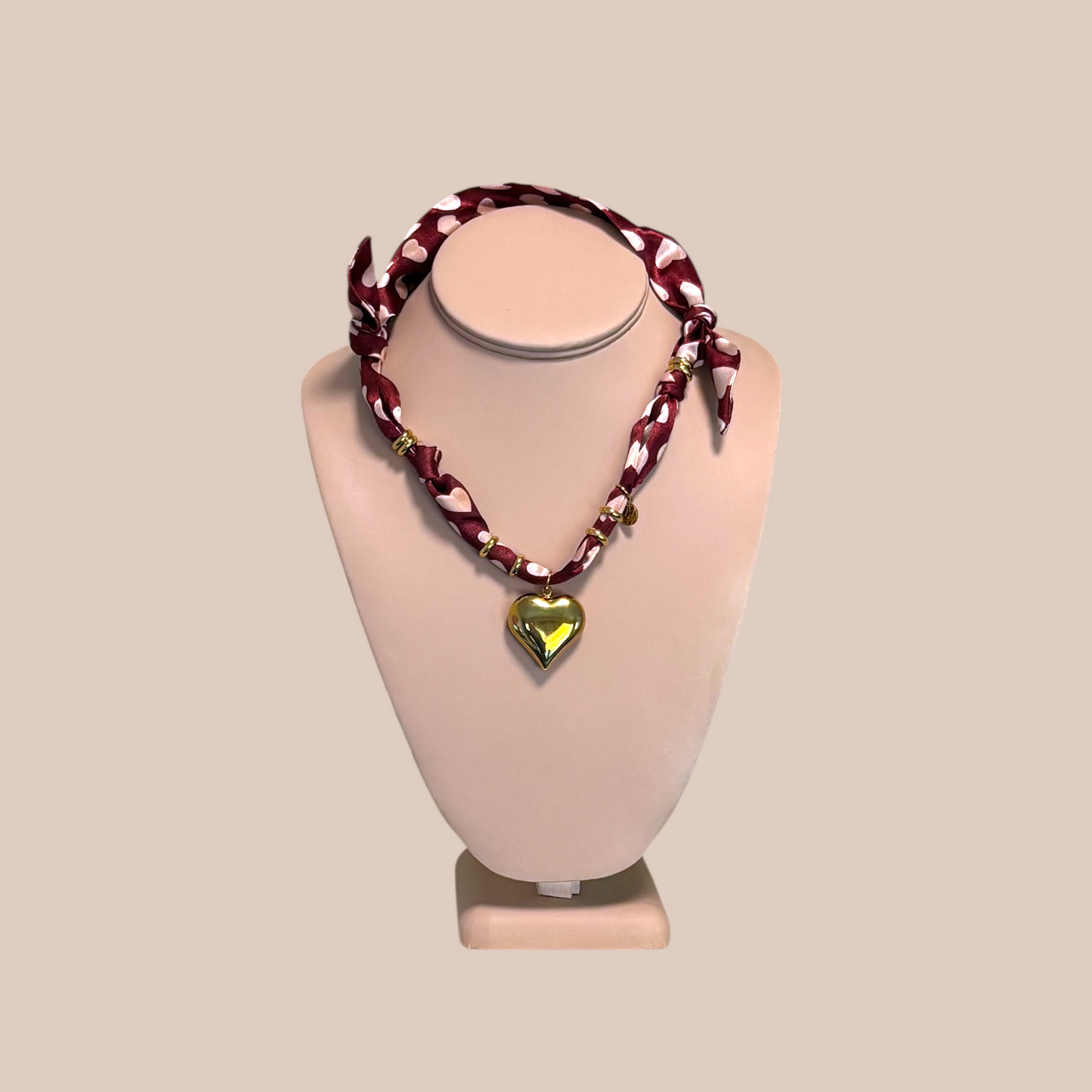 Heart pendant polka dots scarf necklace