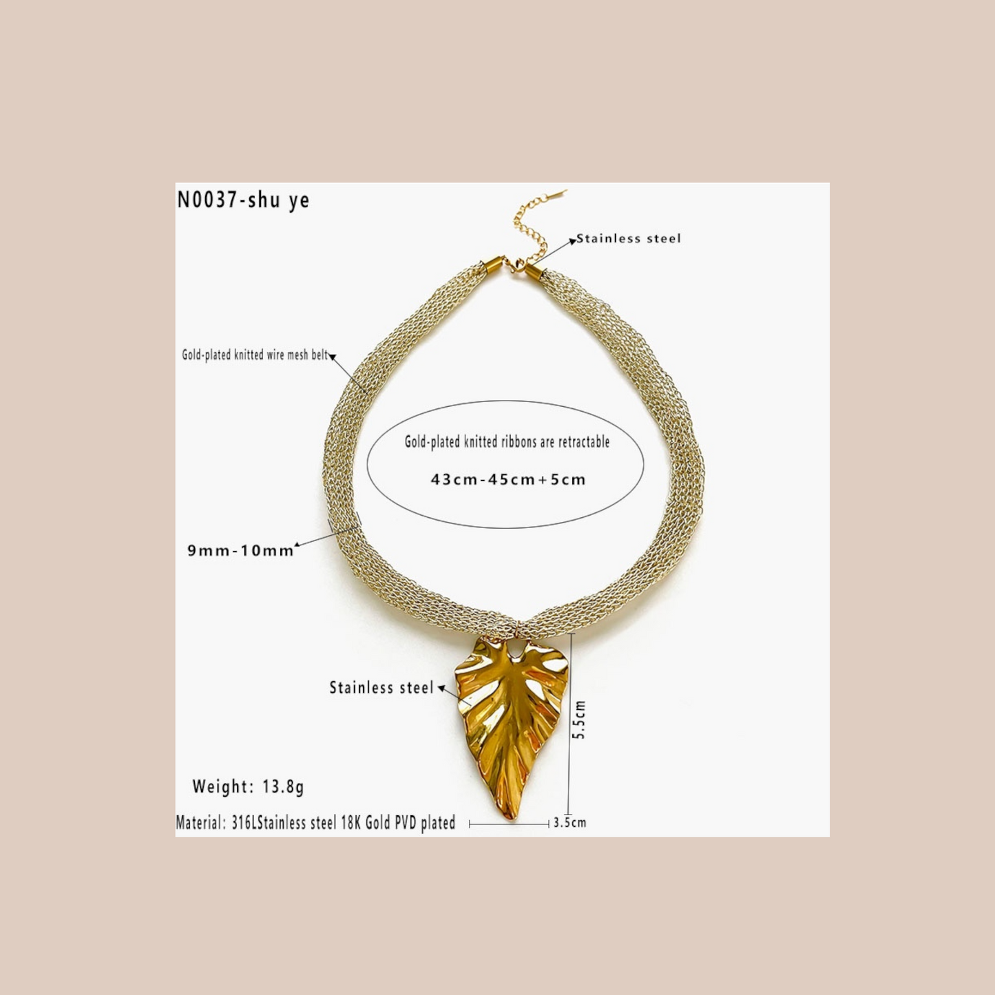 Streetwear nylon necklaces with leaf pendant - Lizi Yarce Accesories