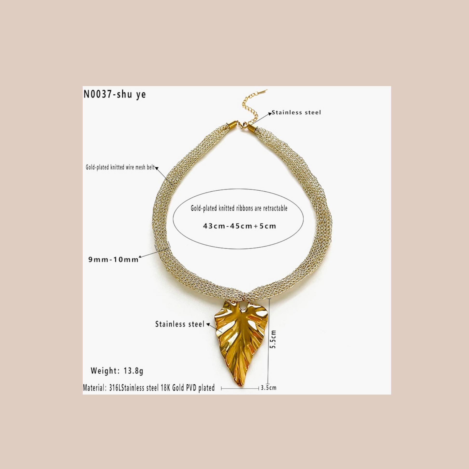 Streetwear nylon necklaces with leaf pendant - Lizi Yarce Accesories