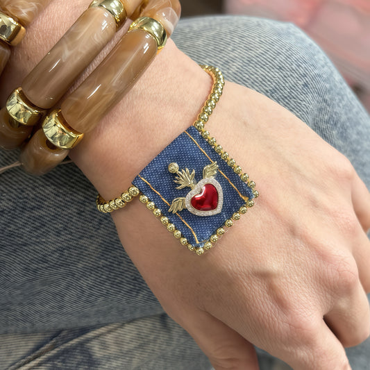 Vintage Red Wins Heart Scapulary  Ajusted bracelets