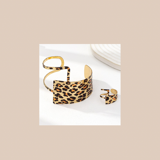 Set Leopard print metal Bracelet & Ring combo - Lizi Yarce Accesories