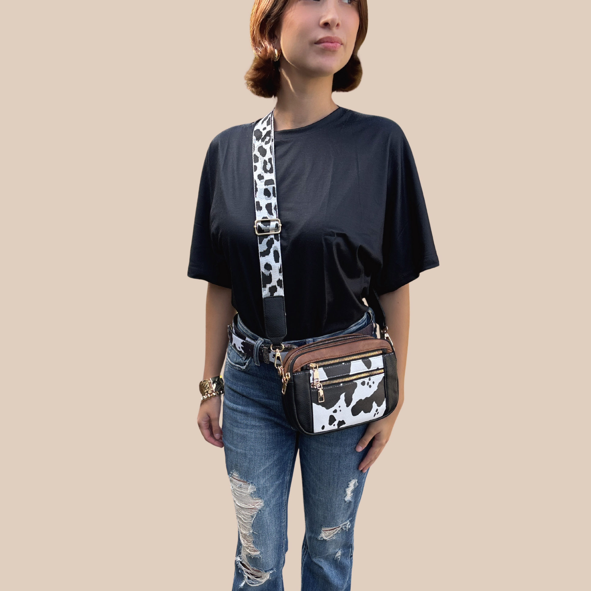 Small pu leather cow pattern - Lizi Yarce Accesories