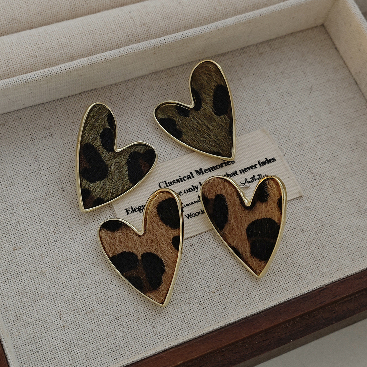 Animal print heart Earrings studs gold fill