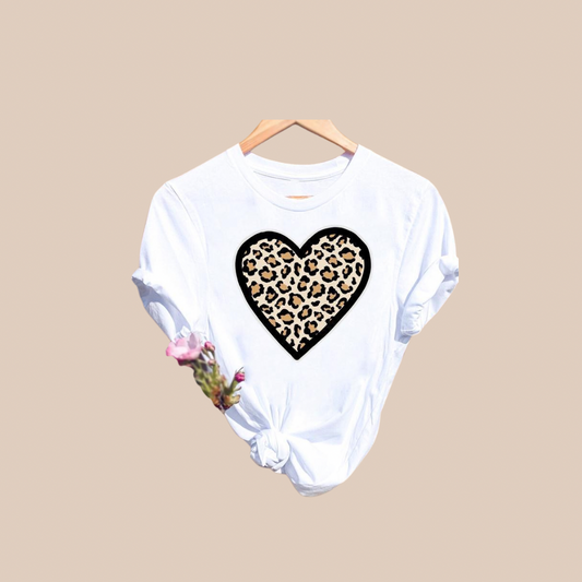 Women's Streetwear Leopard Heart Short Sleeve Printing T-Shirts - Lizi Yarce Accesories