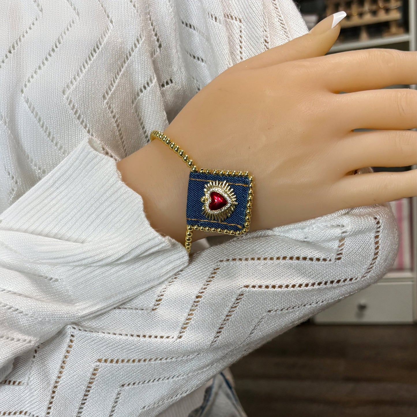 Vintage Red Heart Scapulary  Ajusted bracelets