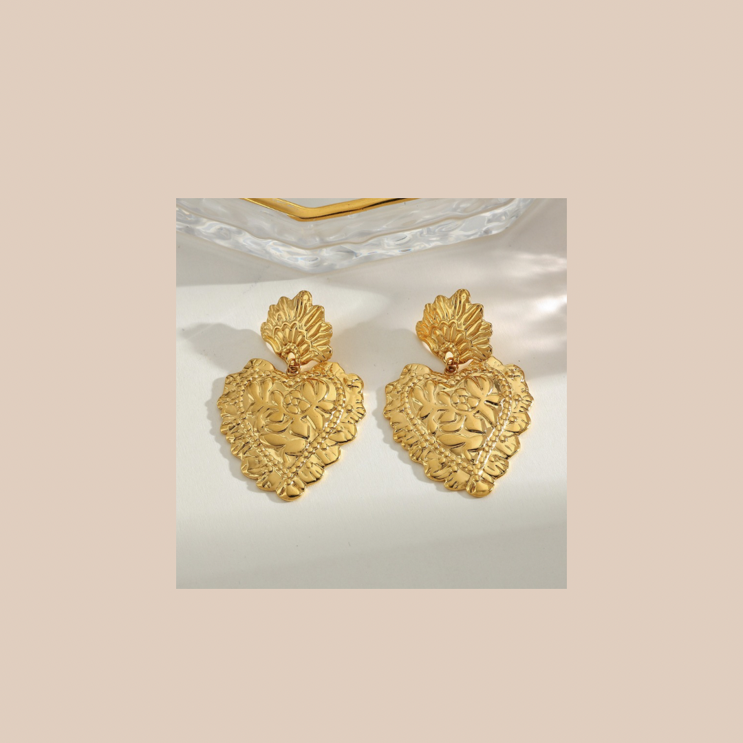 Heart pendant Earring fashionable shape 18k Gold plated - Lizi Yarce Accesories