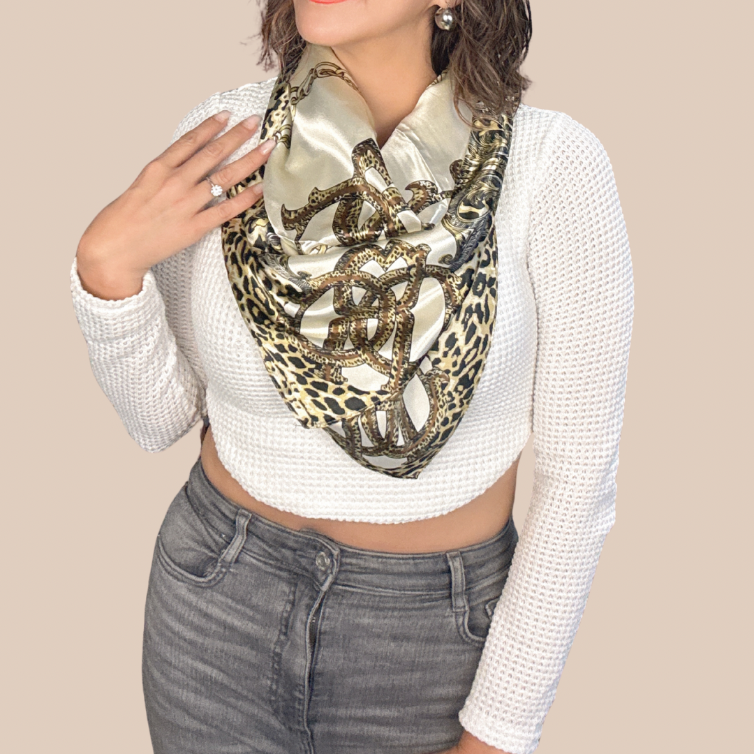 Leopard satin printing dyeing silk scarf - Lizi Yarce Accesories