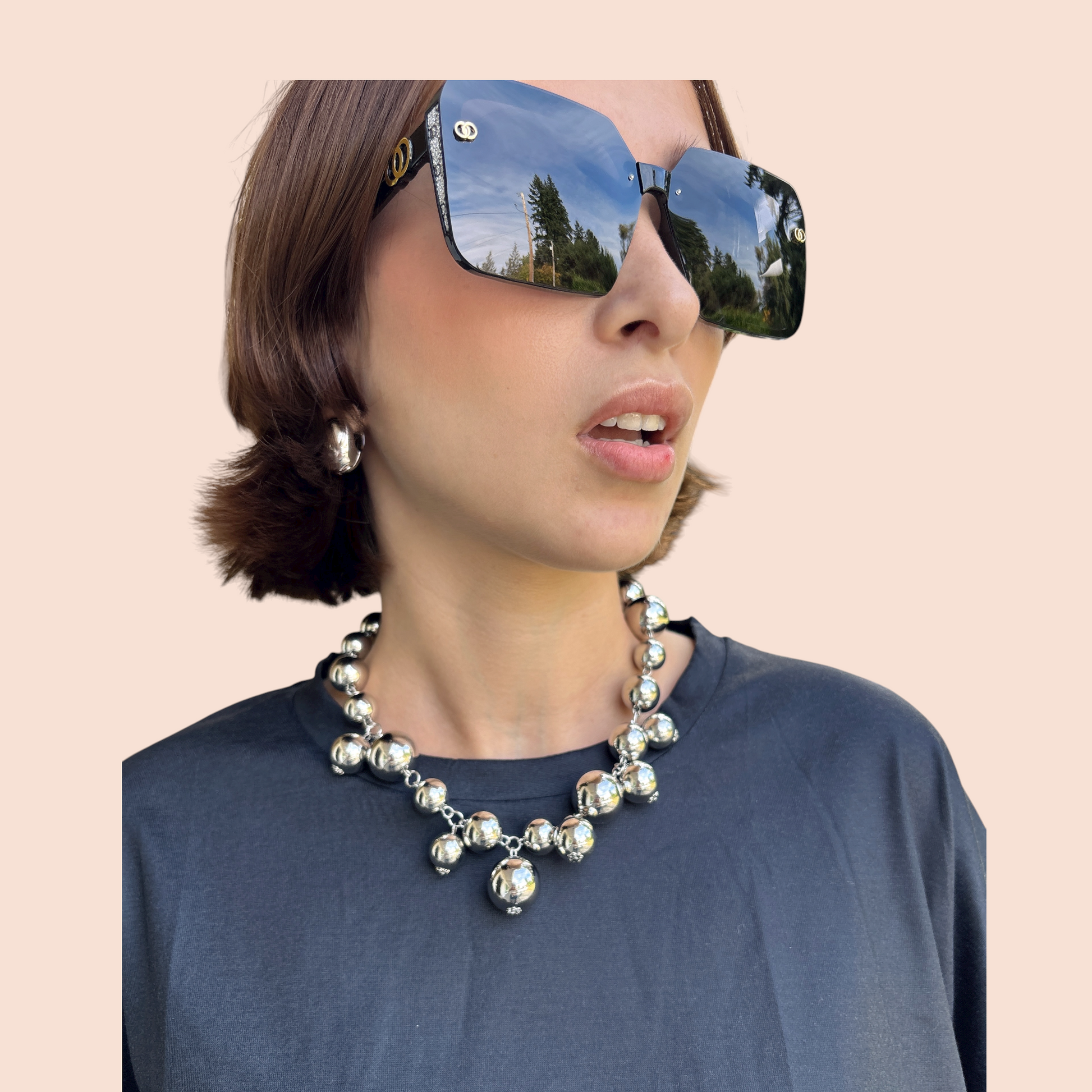 Round tassel platin necklace Silver color - Lizi Yarce Accesories