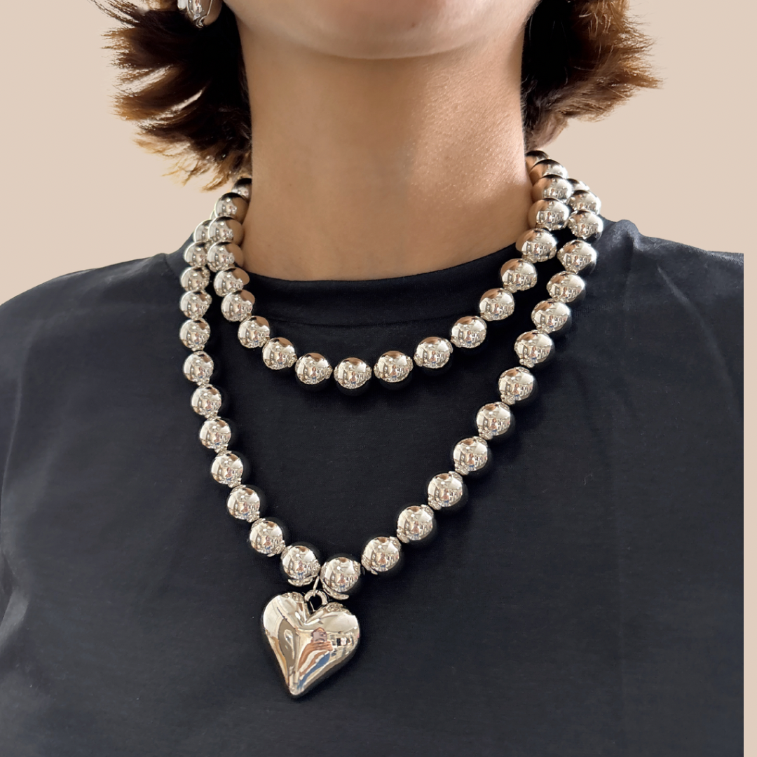 Necklace CCB Beaded Perl’s imitation street wear Heart - Lizi Yarce Accesories