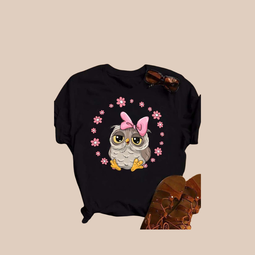 Women's Streetwear Cartoon Owl Short Sleeve Printing T-Shirts - Lizi Yarce Accesories
