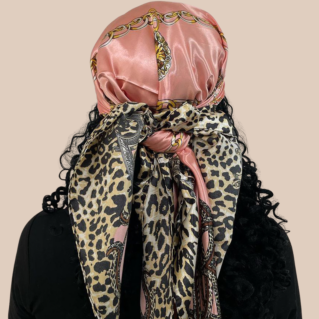 Leopard satin printing dyeing silk scarf - Lizi Yarce Accesories