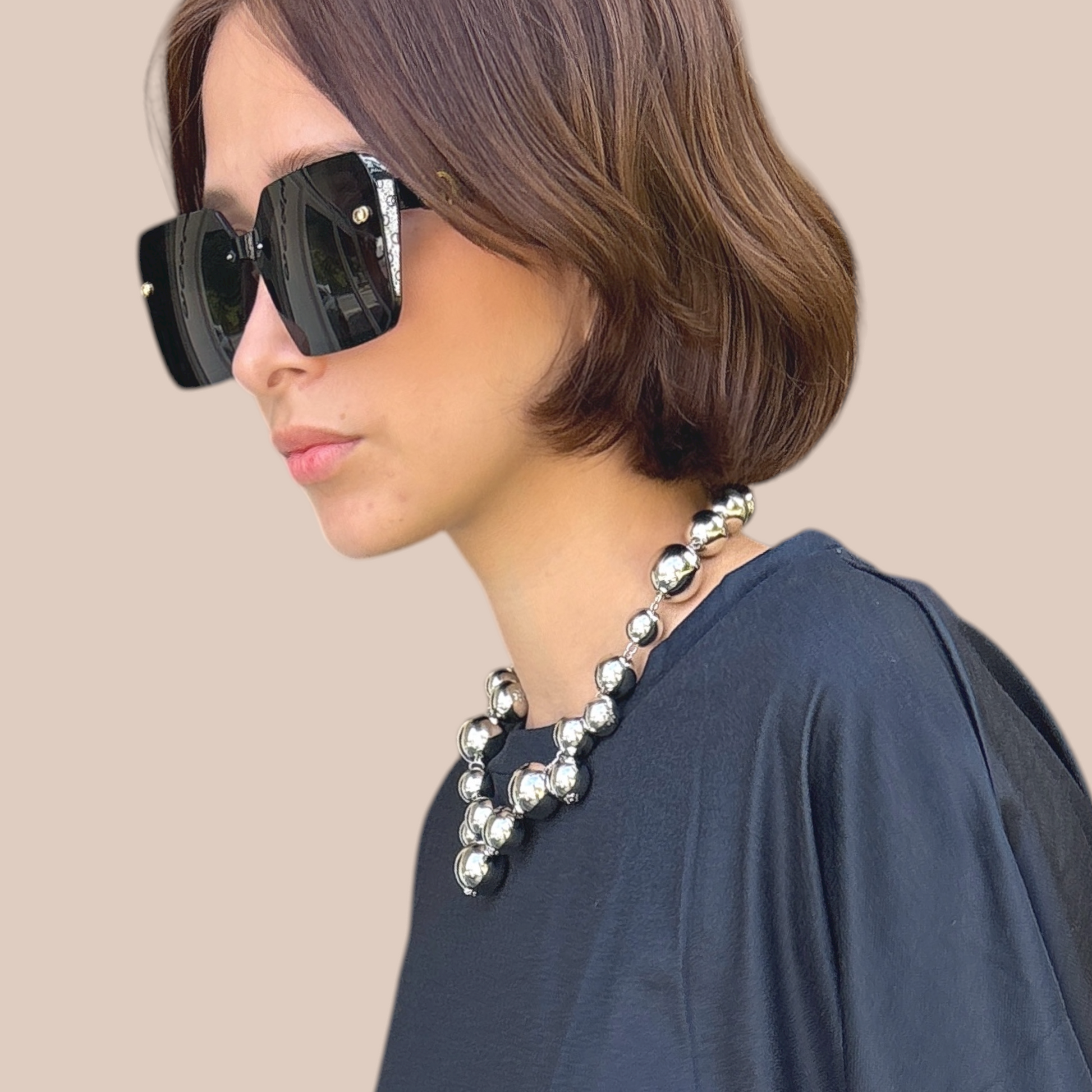 Round tassel platin necklace Silver color - Lizi Yarce Accesories