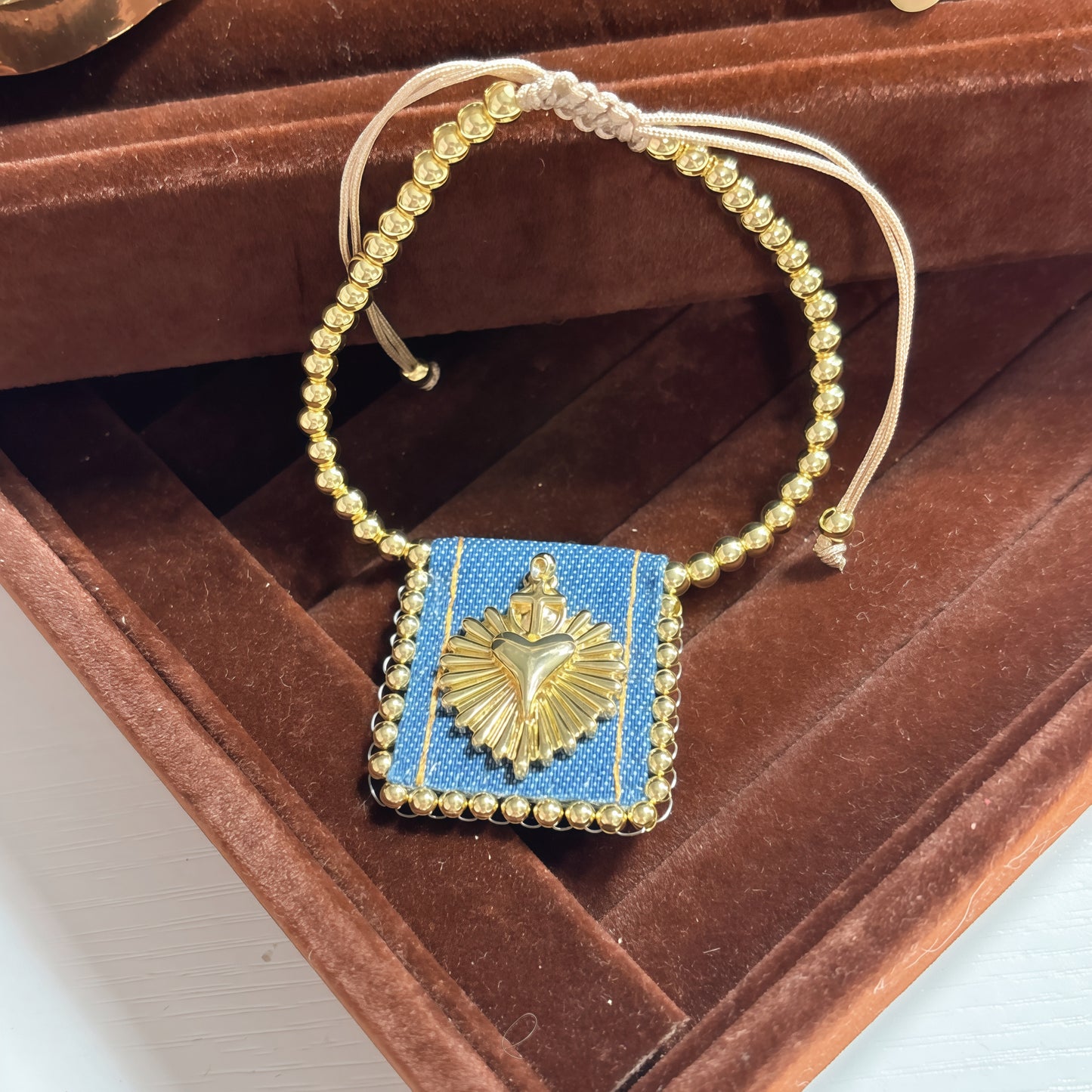 Vintage  Heart Scapulary  Ajusted bracelets