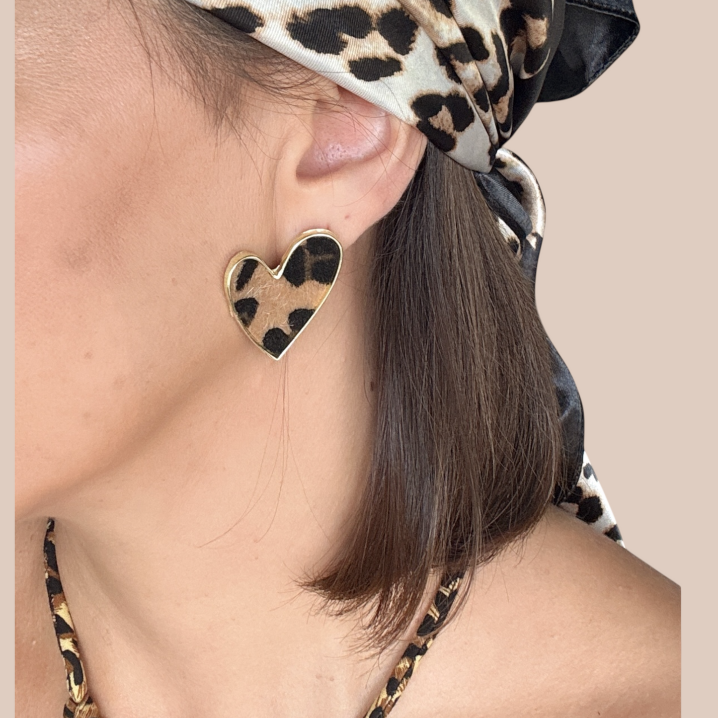 Animal print heart Earrings studs gold fill