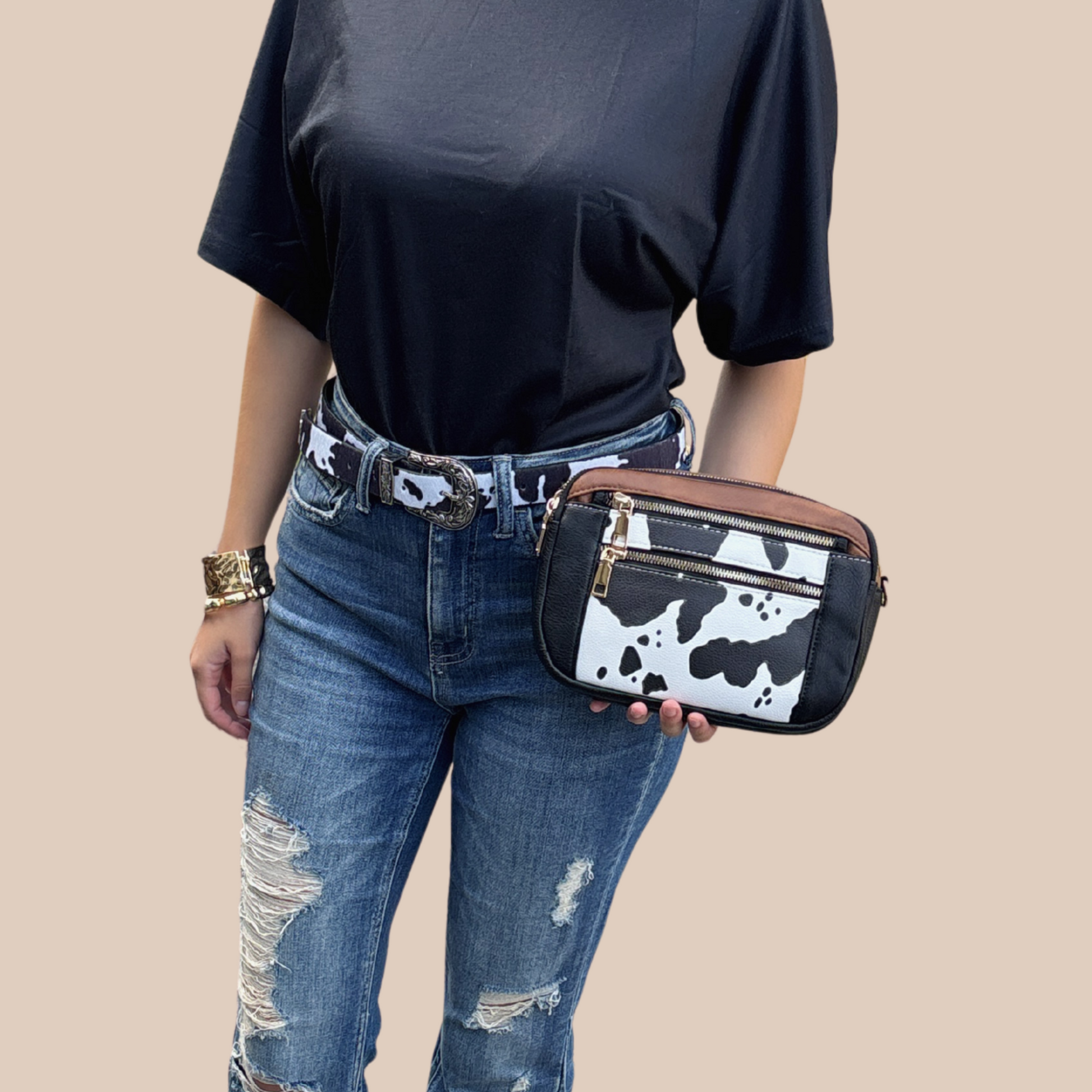 Small pu leather cow pattern - Lizi Yarce Accesories