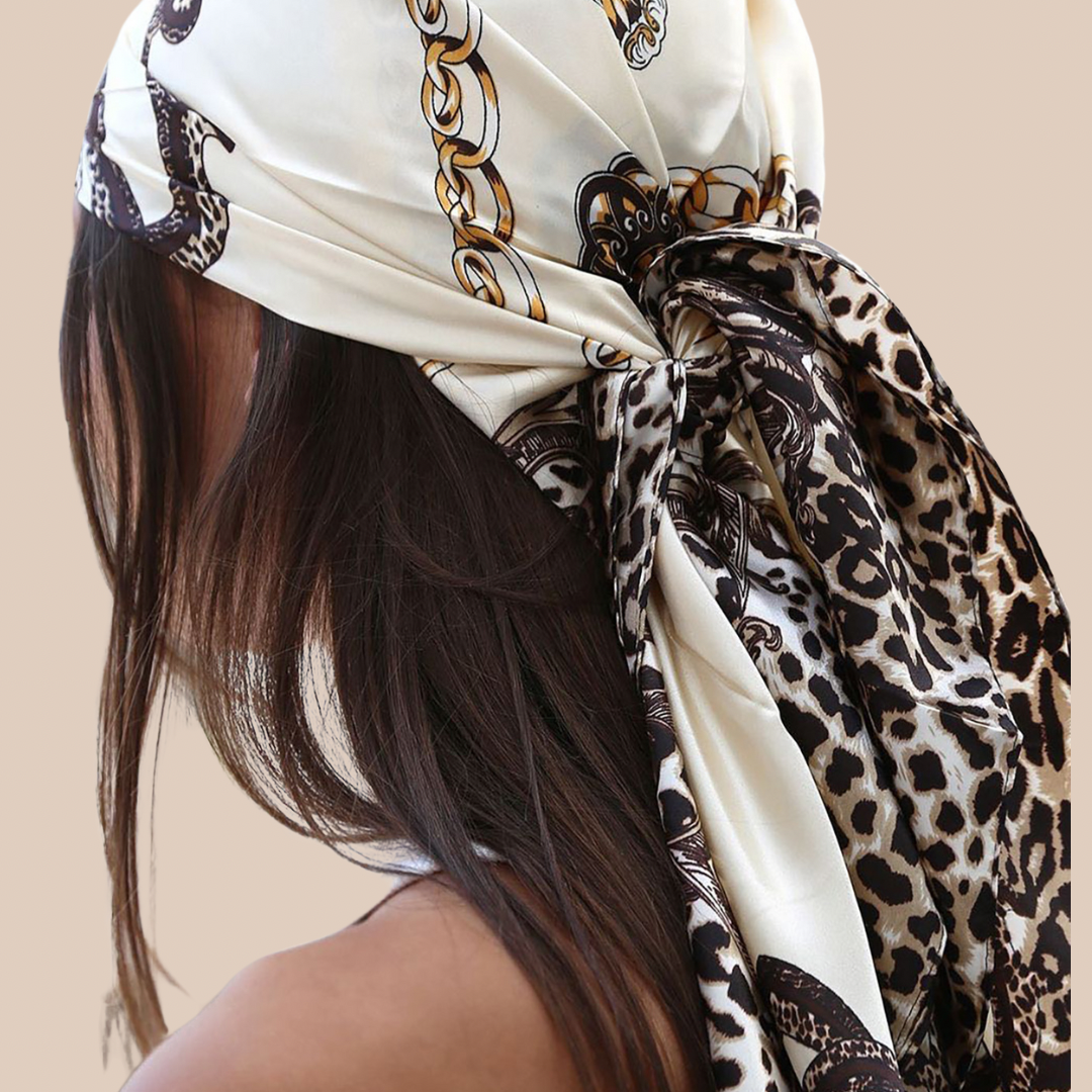 Leopard satin printing dyeing silk scarf - Lizi Yarce Accesories