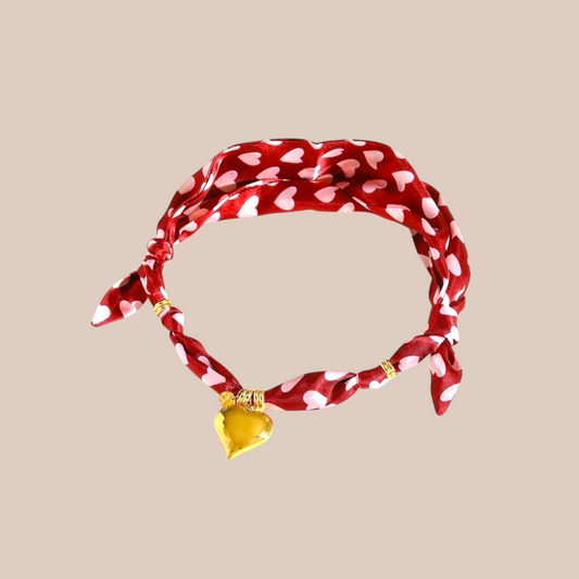 Heart pendant polka dots scarf necklace