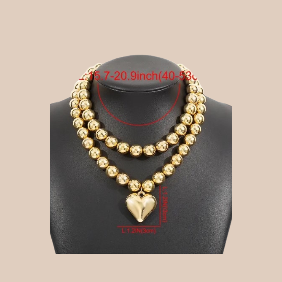 Necklace CCB Beaded Perl’s imitation street wear Heart - Lizi Yarce Accesories