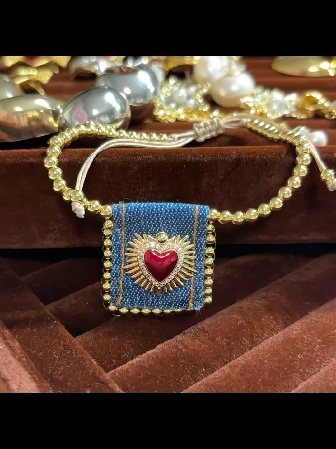 Vintage Red Heart Scapulary  Ajusted bracelets