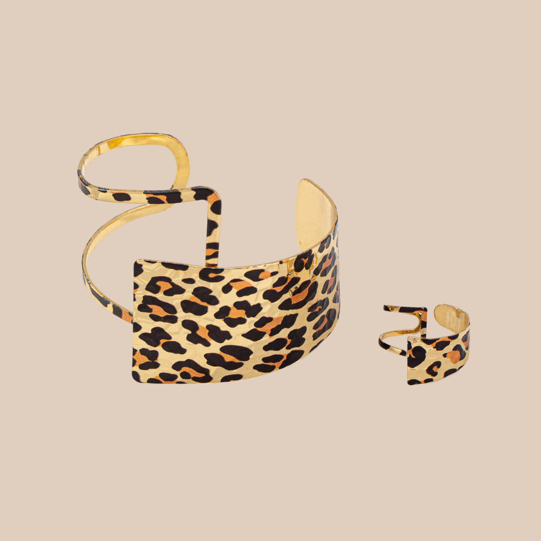 Set Leopard print metal Bracelet & Ring combo - Lizi Yarce Accesories