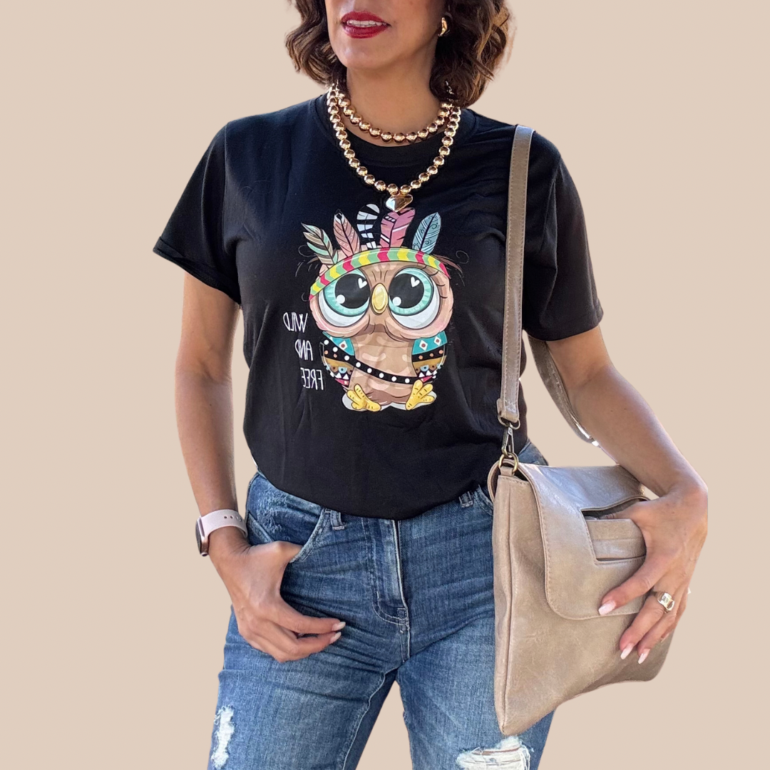 Women's Streetwear Cartoon Owl Short Sleeve Printing T-Shirts - Lizi Yarce Accesories