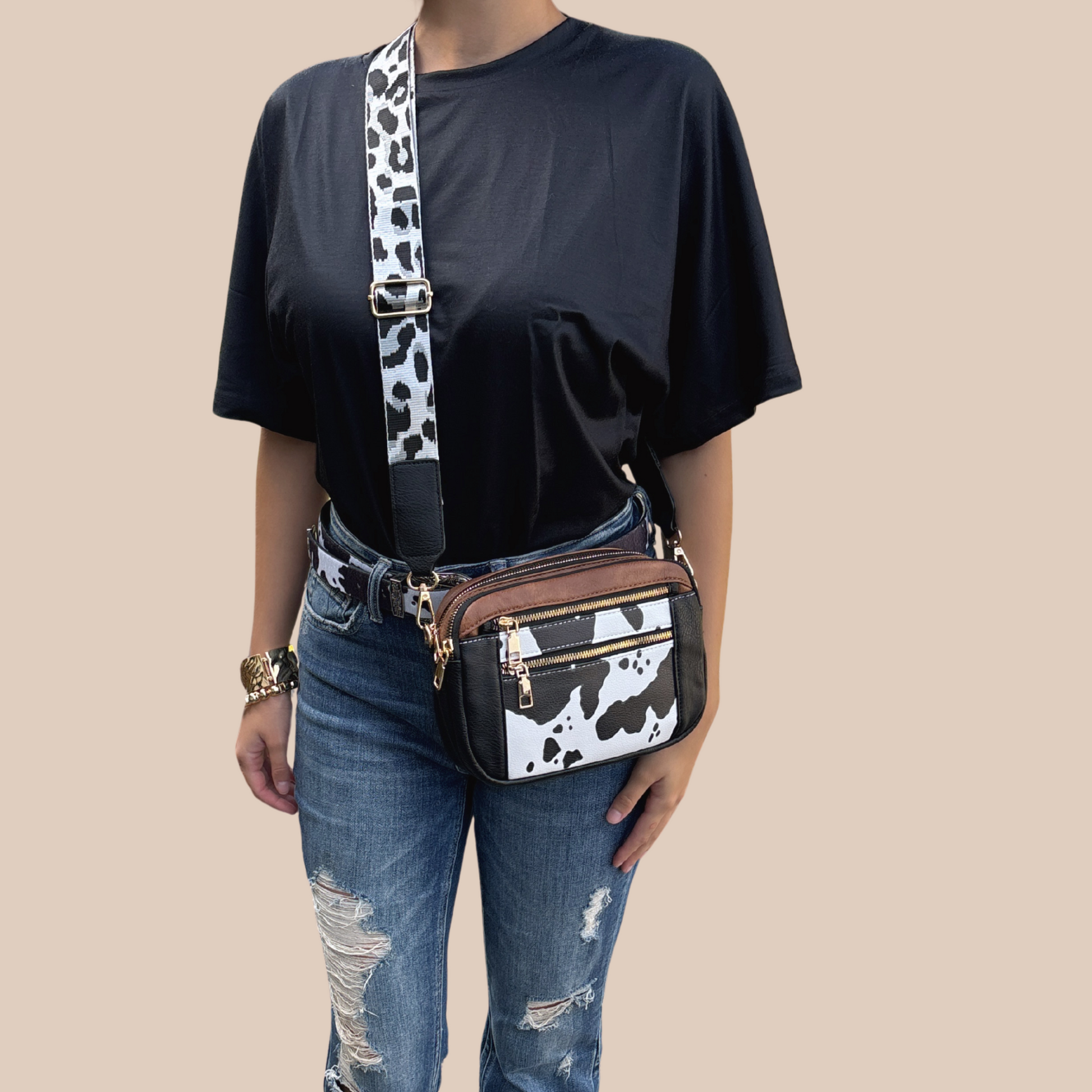 Small pu leather cow pattern - Lizi Yarce Accesories