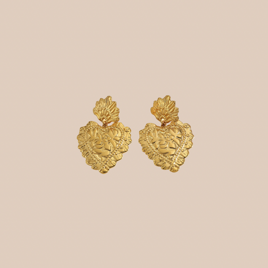 Heart pendant Earring fashionable shape 18k Gold plated - Lizi Yarce Accesories