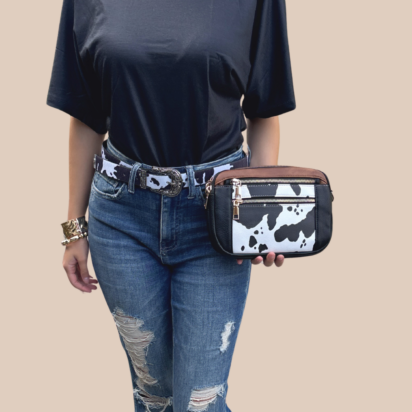 Small pu leather cow pattern - Lizi Yarce Accesories