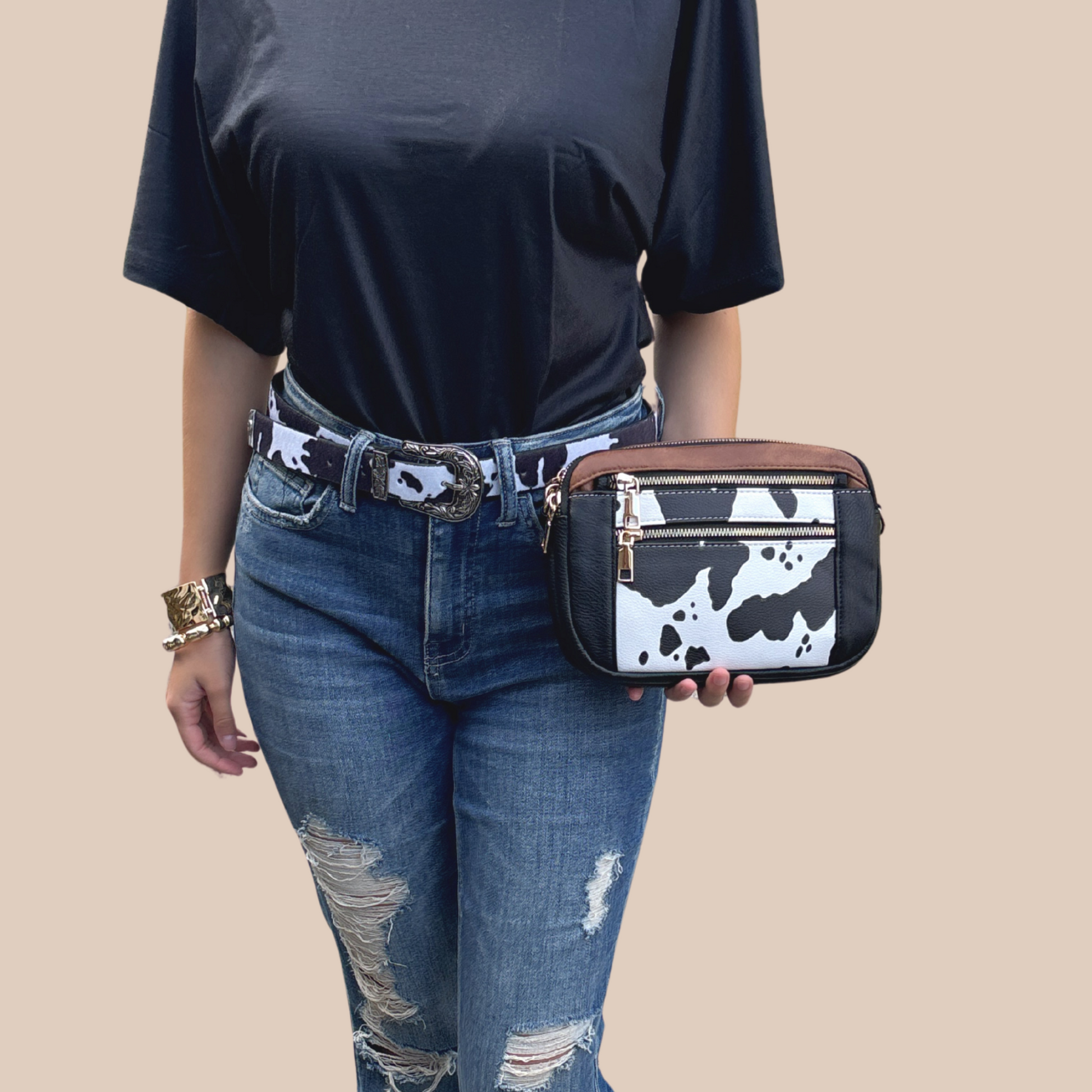 Small pu leather cow pattern - Lizi Yarce Accesories