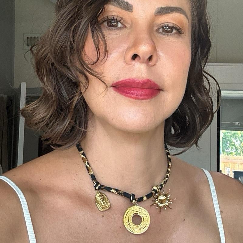 Necklace 3 pend Sun Circle Leopard Steel Nylon Stainless still