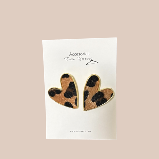 Animal print heart Earrings studs gold fill