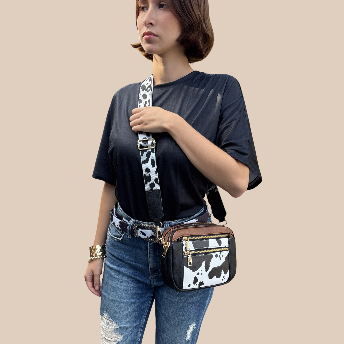 Small pu leather cow pattern - Lizi Yarce Accesories