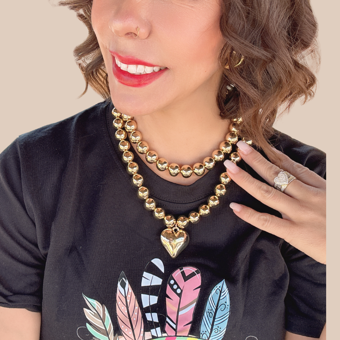 Necklace CCB Beaded Perl’s imitation street wear Heart - Lizi Yarce Accesories