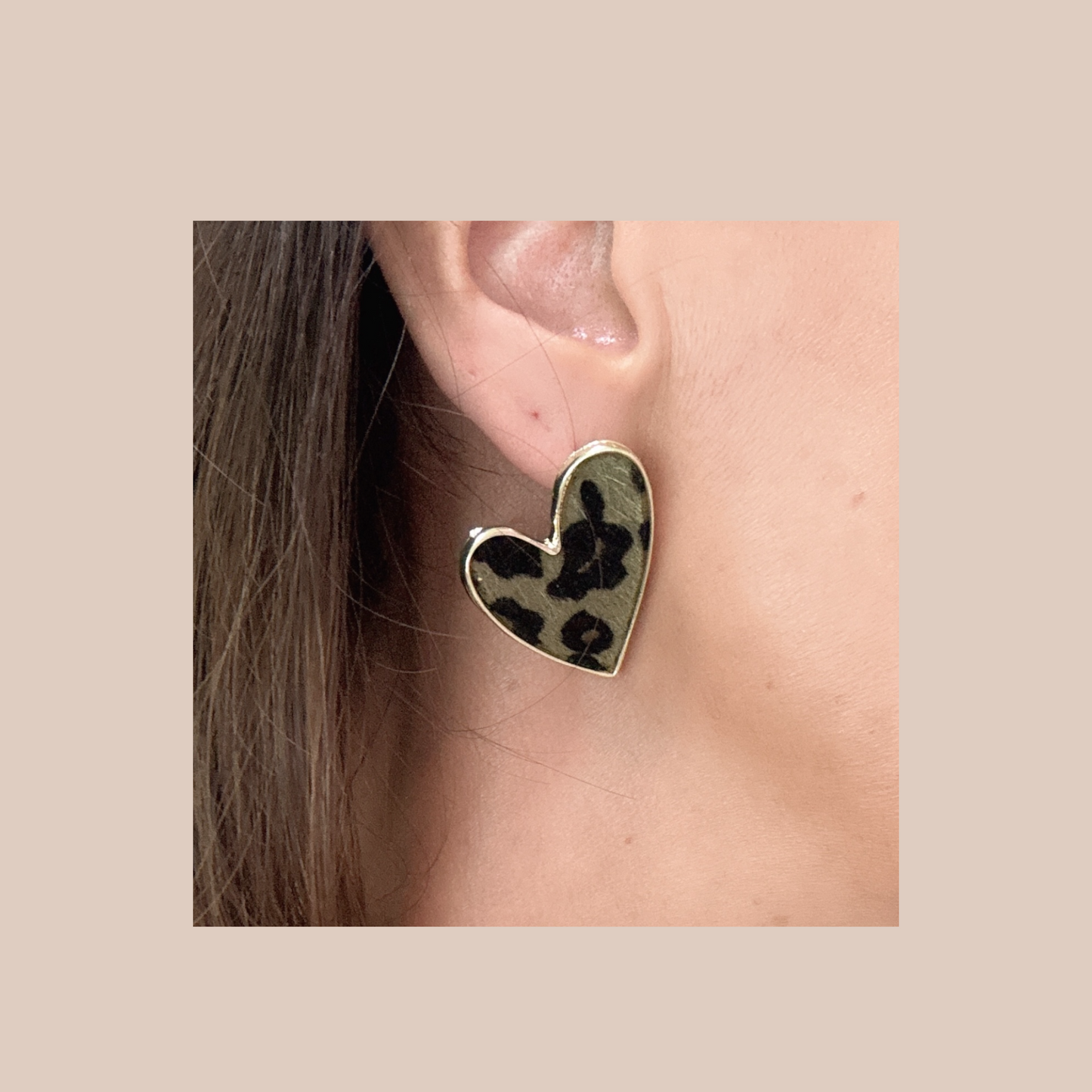 Animal print heart Earrings studs gold fill