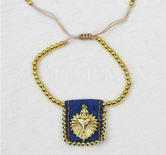 Vintage  Heart Scapulary  Ajusted bracelets