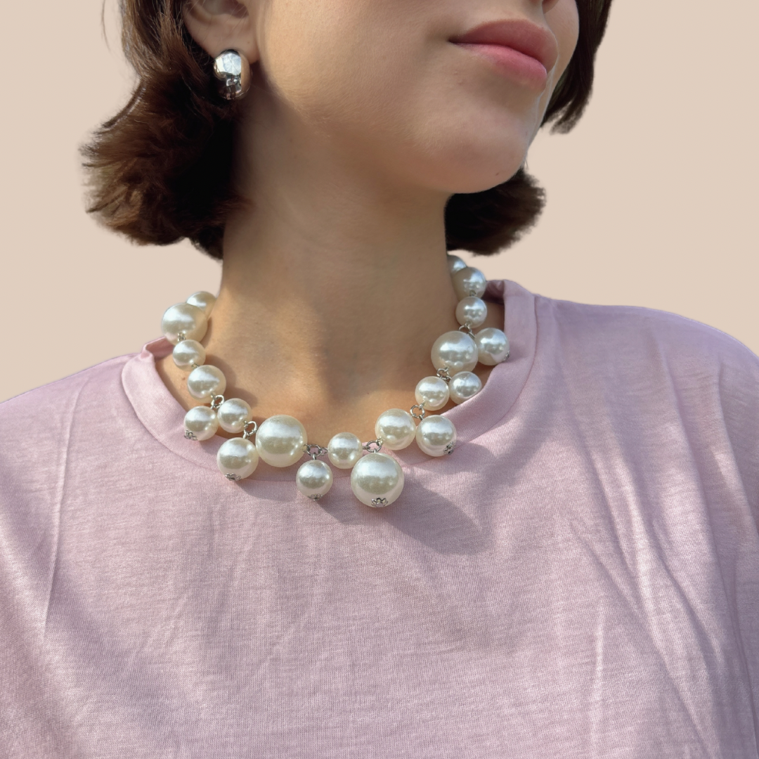 Round tassel platin necklace Silver color - Lizi Yarce Accesories