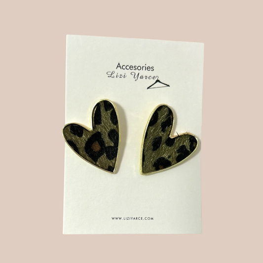 Animal print heart Earrings studs gold fill