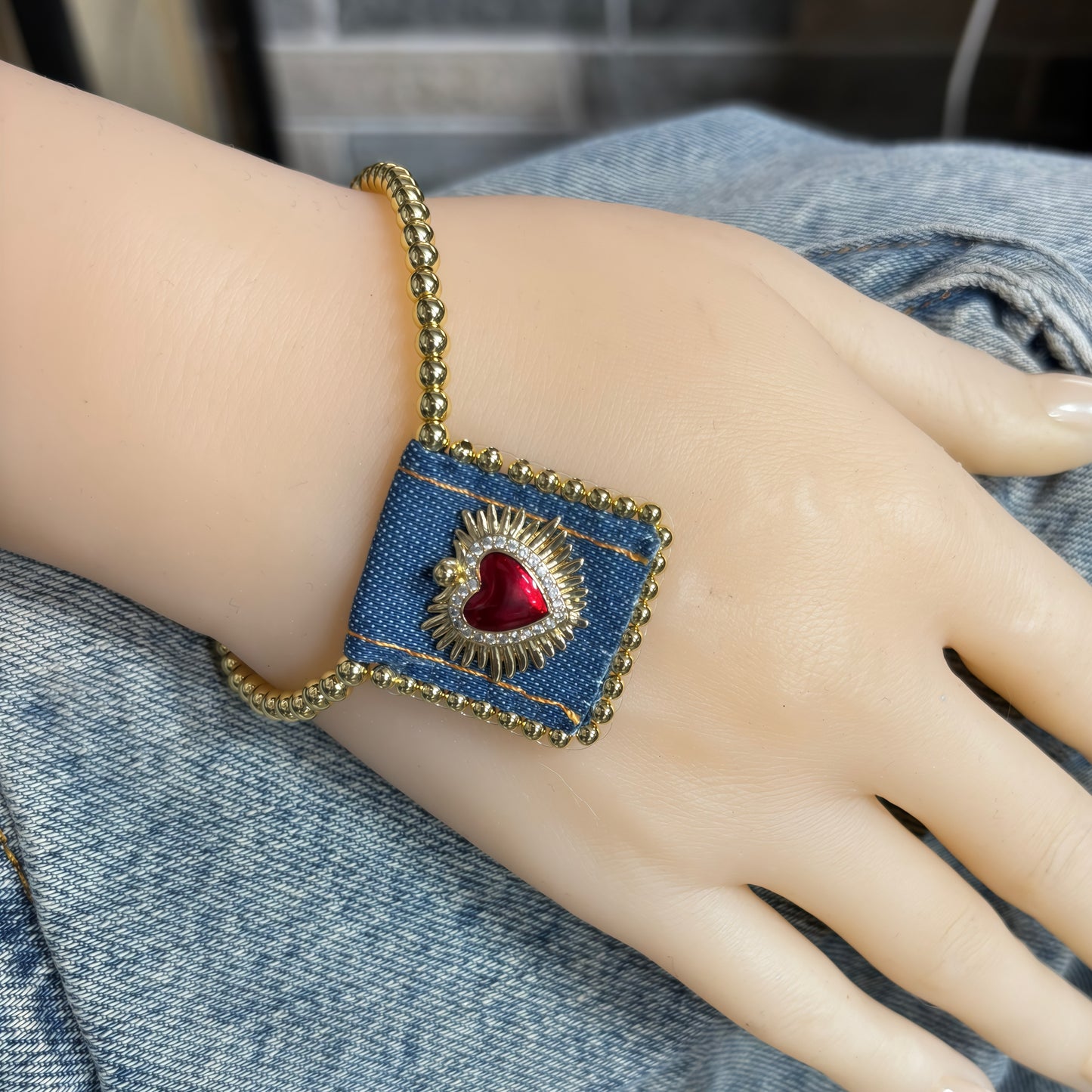Vintage Red Heart Scapulary  Ajusted bracelets