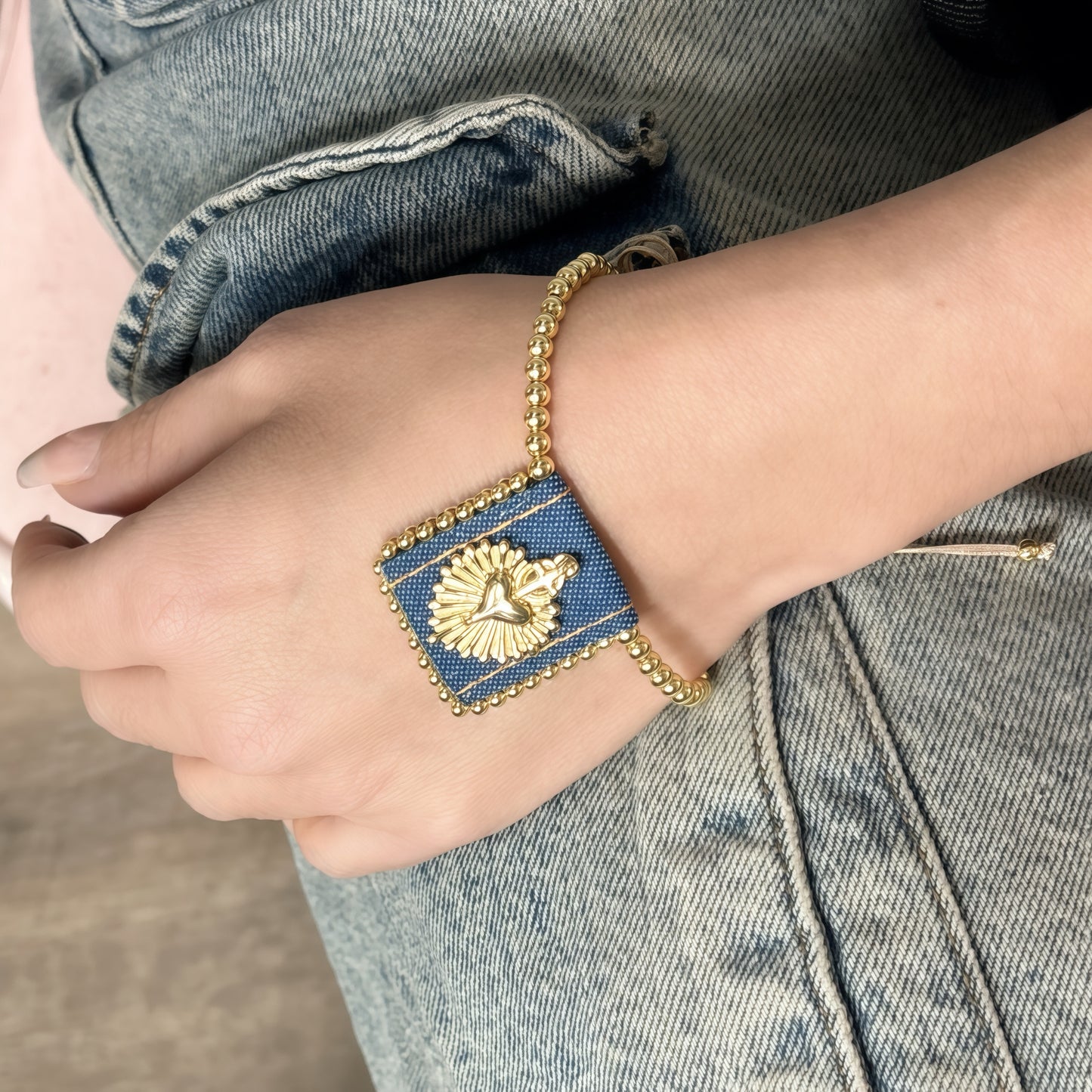 Vintage  Heart Scapulary  Ajusted bracelets